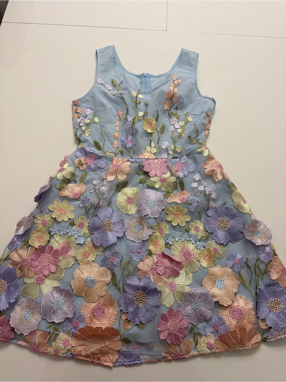 Girls' Pastel Floral Embroidered Blue Dress. Anewsta Size S